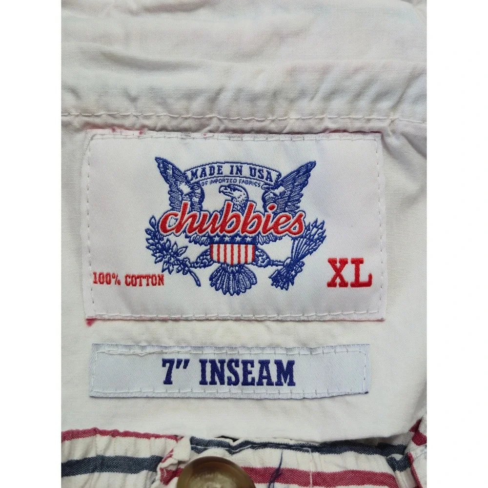 Chubbies Mens XL Seersucker Shorts Red White Blue Striped 7 Inch Inseam USA Made